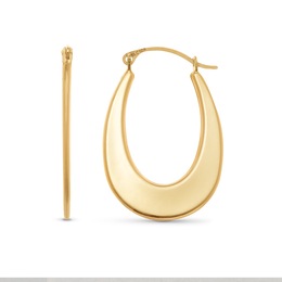 14K Gold Flat Oval Hoops, , large