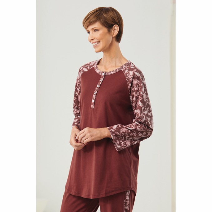 Women's Cotton Henley Baseball Top, , large