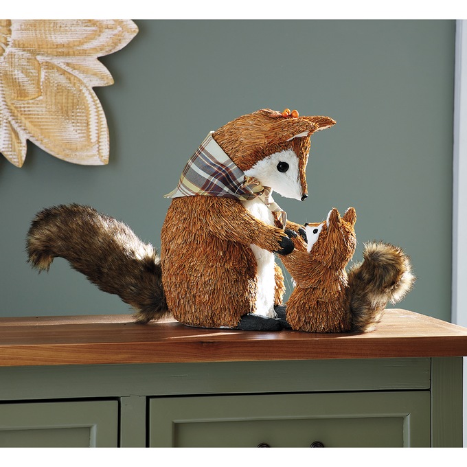 Sisal Mom And Baby Fox Figurine, , large
