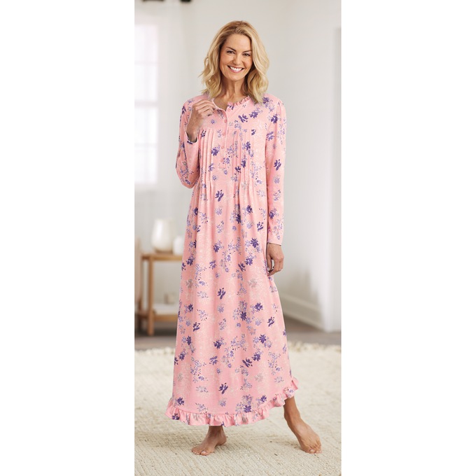 Long-Sleeve Printed Nightgown, , large