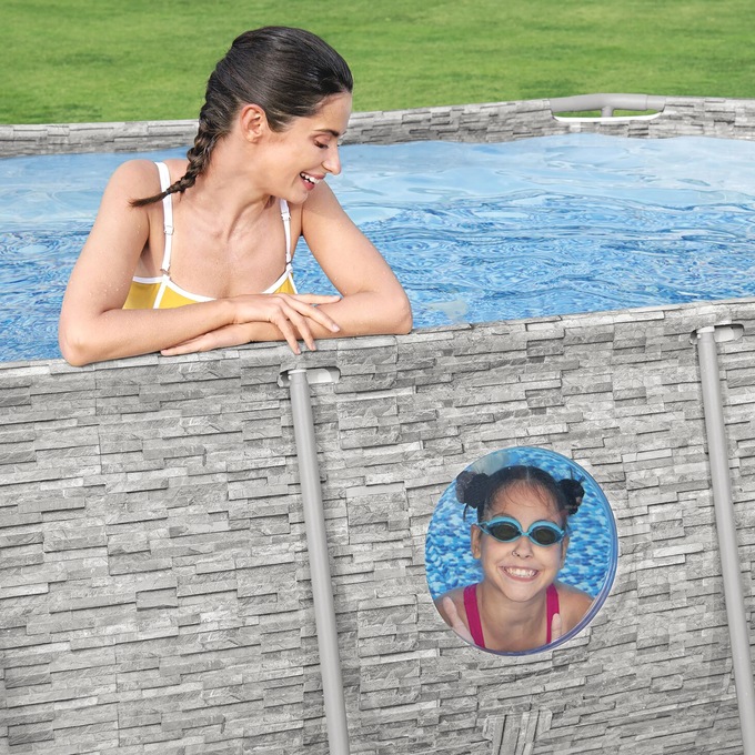 Bestway Power Steel Swim Vista Series 14' Above Ground Outdoor Swimming Pool Set with Filter Pump, Ladder, and Pool Cover, , large