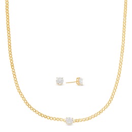 Diamond Cluster Necklace and Earring Set, , large