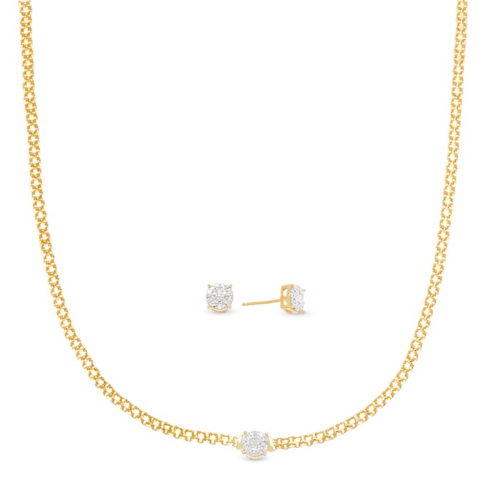 Diamond Cluster Necklace and Earring Set, , large