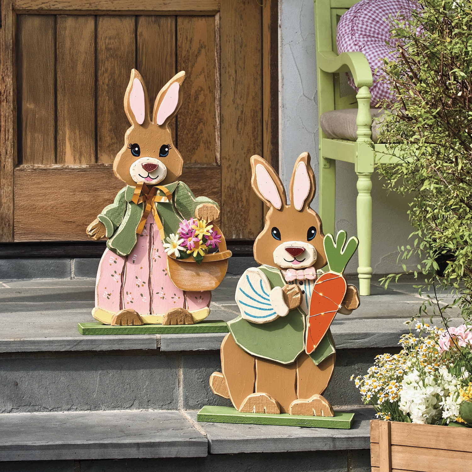 Chunky Wood Cutouts Lit Boy or Girl Bunny - Buy Both and Save