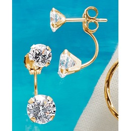 10K Gold Cubic Zirconia Double Drop Earrings, , large