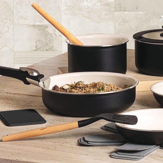 Gotham Steel 18-Piece Detachable Handle Cookware Set, Black, large