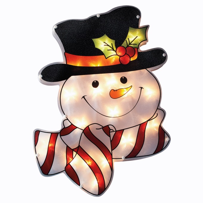 Lit Snowman Window D&eacute;cor, Multi, large