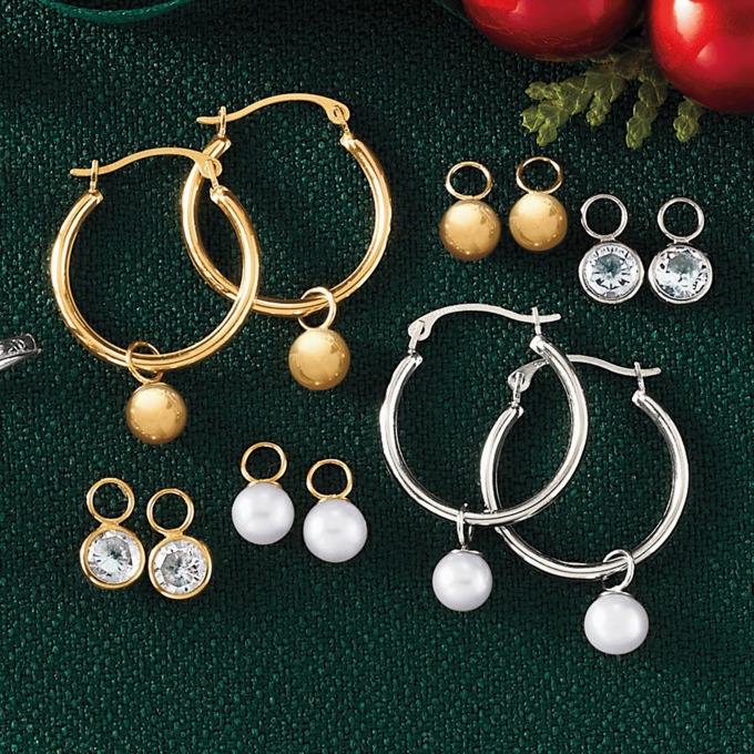 10K Gold Hoops with Interchangeable Charms, , large