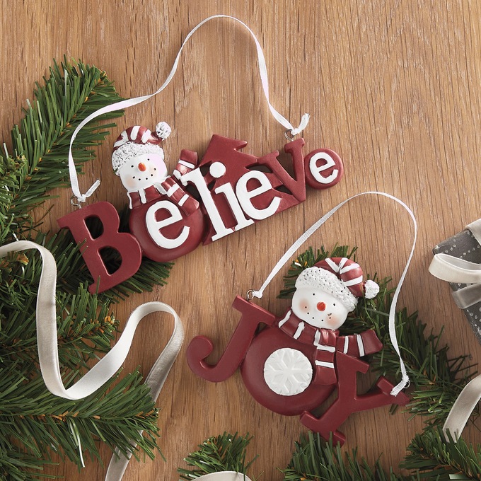 Set of 2 Snowman/Word Christmas Ornaments, , large
