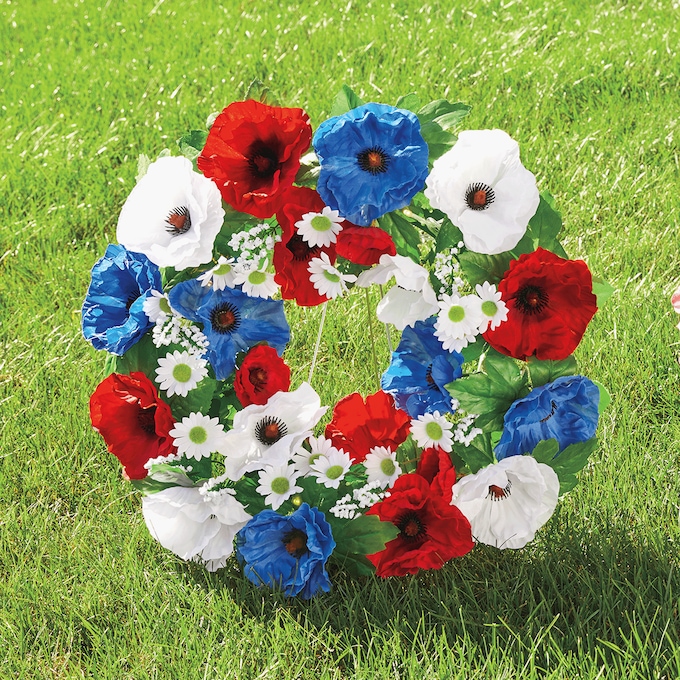 Solar Memorial Wreath, Red White Blue, large
