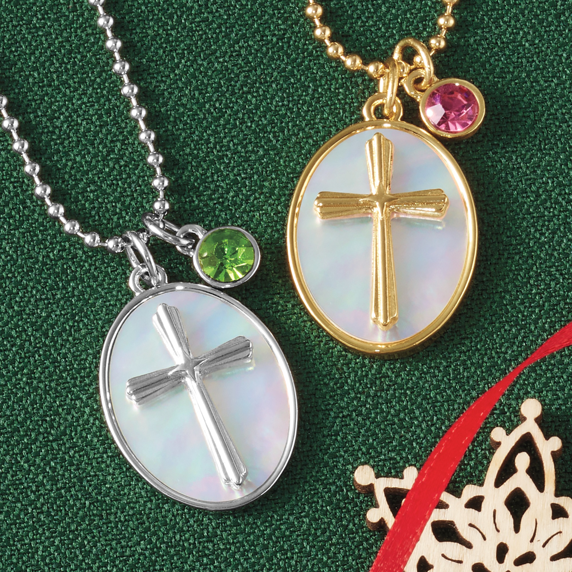 Birthstone Cross-Shell Pendant, , large
