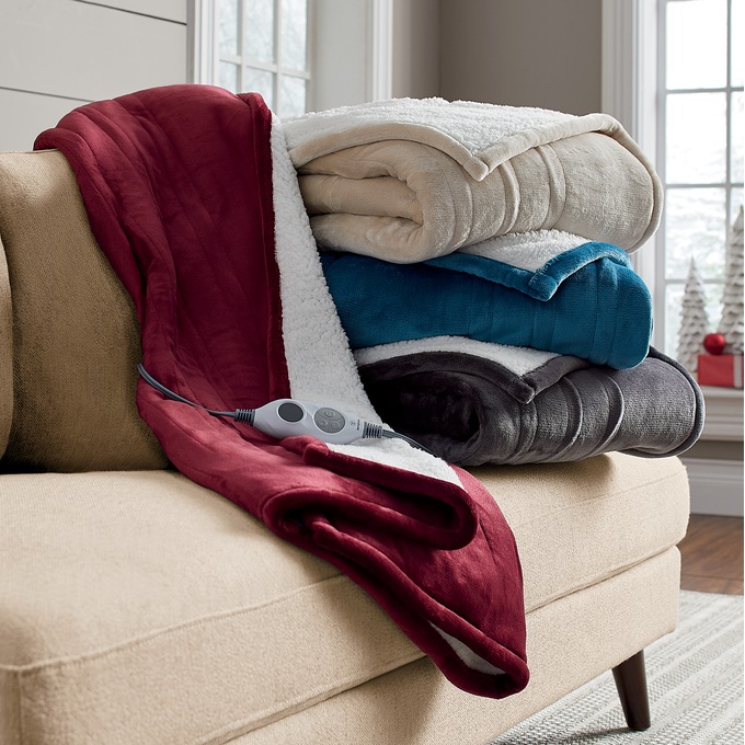 Westinghouse Reversible Fleece to Sherpa Heated Throw, Plush, , large