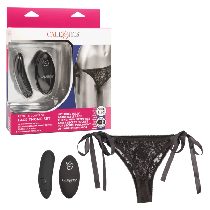 Remote Control Rechargeable Lace Thong Set, , large