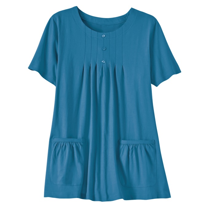Knit Tunic with Patch Pockets, Perisian Blue, large