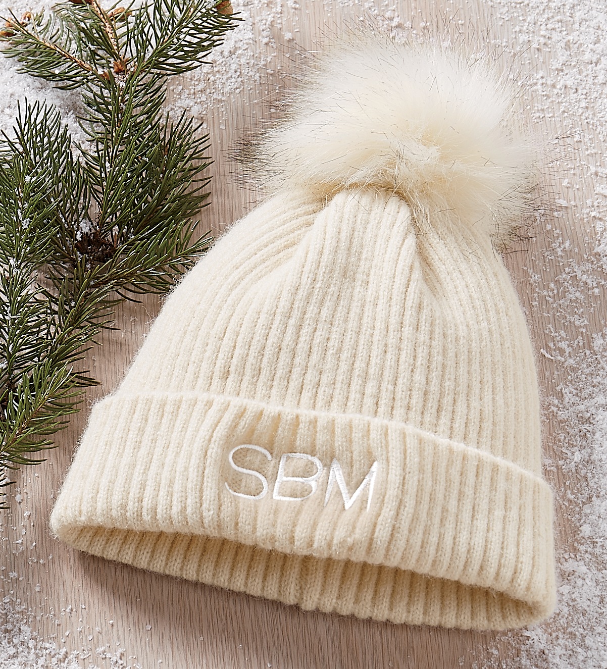 Personalized Pom Beanie, Tapioca, large