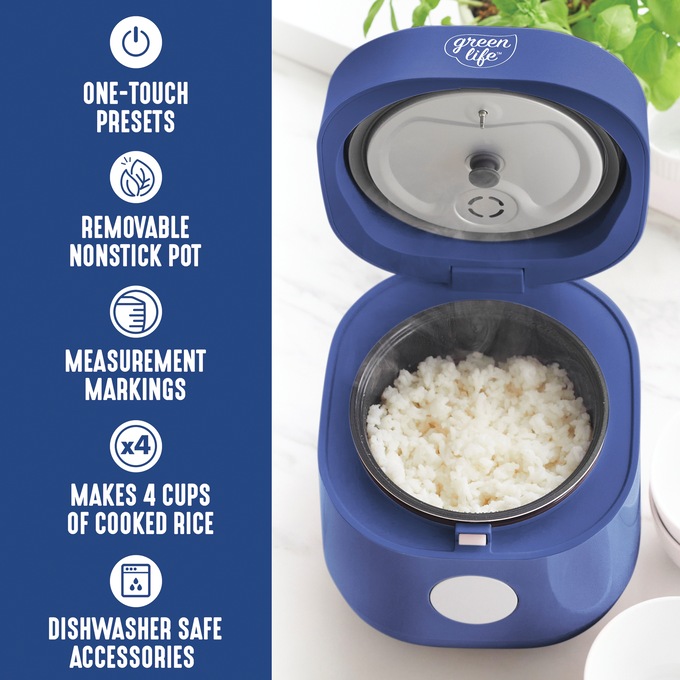 Greenlife 4-Cup Rice and Grains Cooker, Blue, large