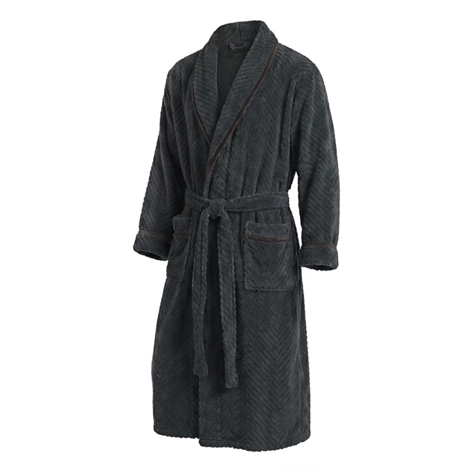 Men&rsquo;s Plush Textured Fleece Robe with Shawl Collar and Belt, , large