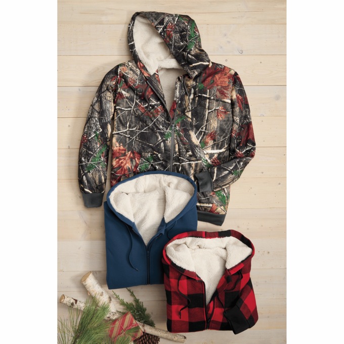 Men&rsquo;s Sherpa-Lined Fleece Hoodie with Front Zipper and Pockets, , large