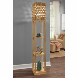 Woven Floor Lamp with Shelves, , large