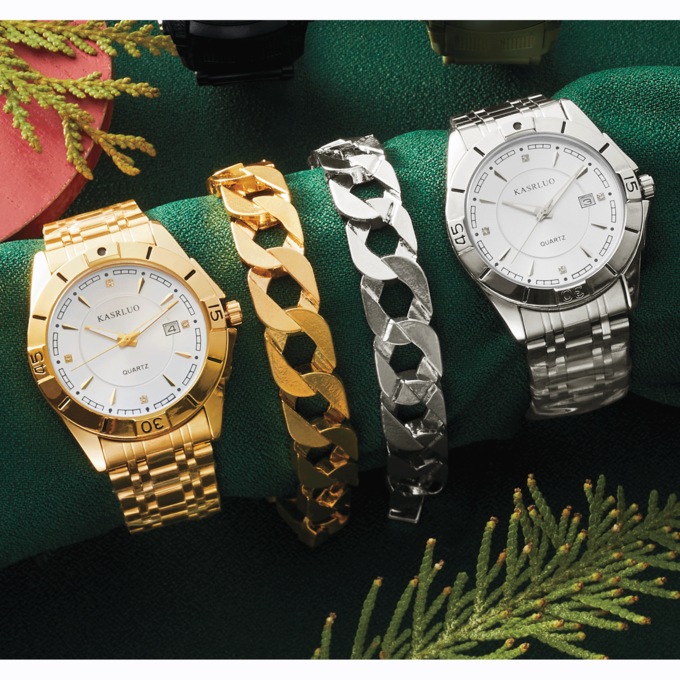Mens matching watch and bracelet set top
