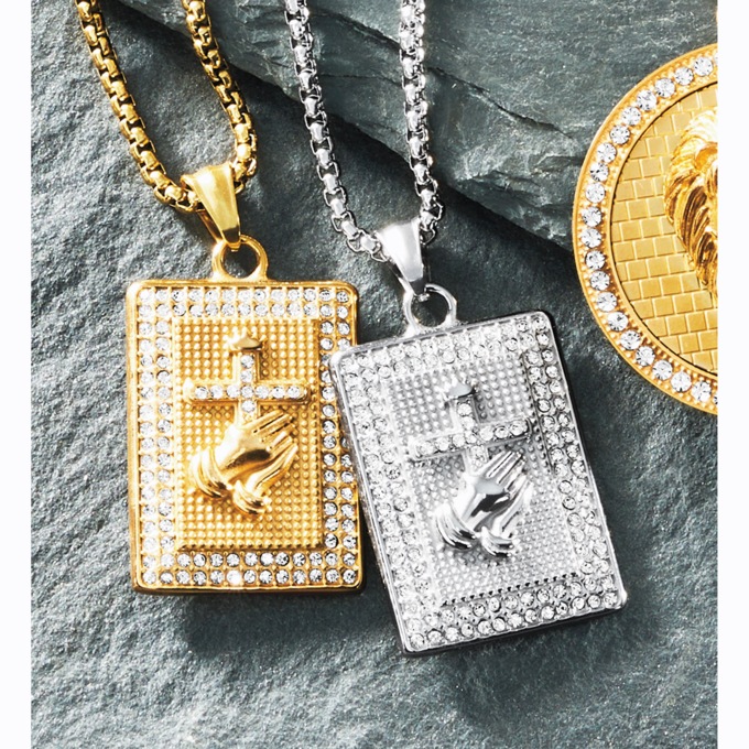 Men's Majesty Praying Hands Crystal Pendant, , large