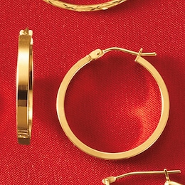 10K Gold Round Edge Hoops, , large