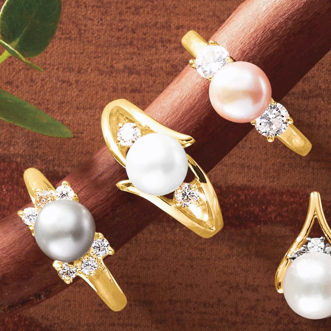 Pearl/Cubic Zirconia 3-Piece Ring Set, , large