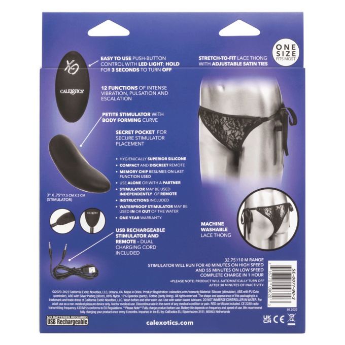 Remote Control Rechargeable Lace Thong Set, , large