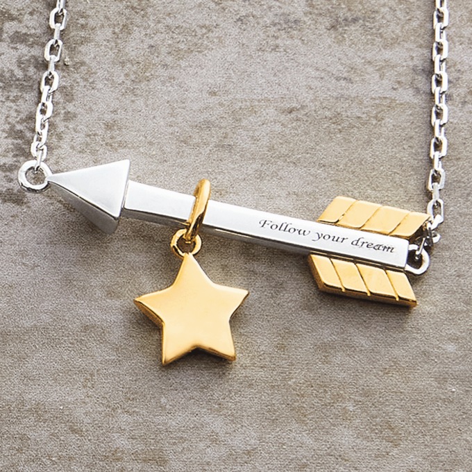 Name Two-Tone Sterling Silver Sentiment Arrow Pendant, , large