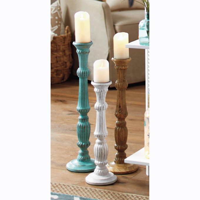 Set of 3 Turned Floor Candleholders, , large