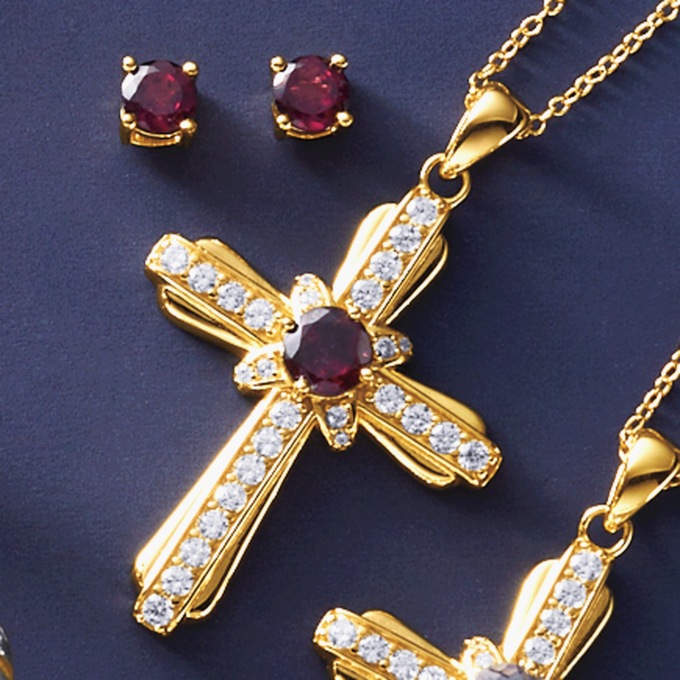 Birthstone/Cubic Zirconia Cross Pendant & Earring Set, , large