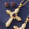 Birthstone/Cubic Zirconia Cross Pendant & Earring Set, , large
