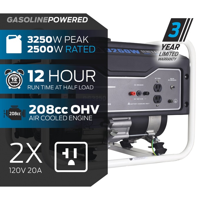 Pulsar 3250W/2500W Gas Generator, Black, large