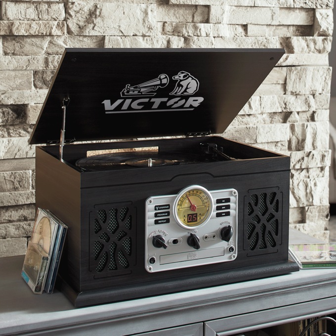 Victor 7-in-1 Wood Music Center with Turntable, , large