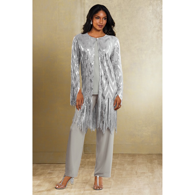 Rebekah Sequin Fringe 3-Piece Pant Set, , large