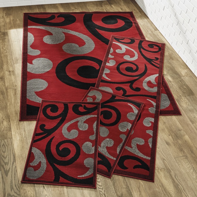 4-Piece Swirl Rug Set, , large