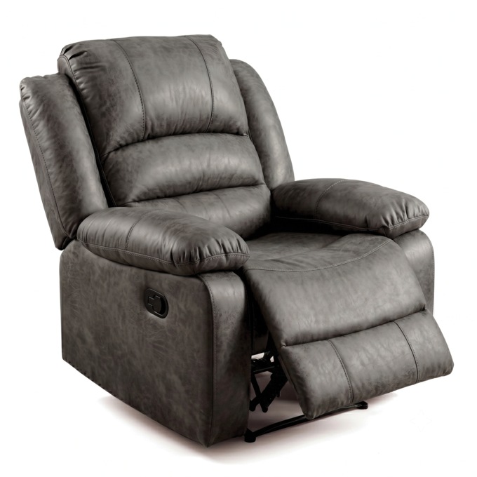 Overstuffed Recliner, Gray, large