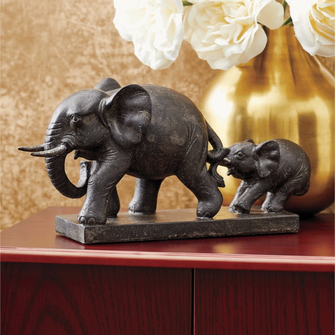 Mom and Calf Elephant Figurine, , large