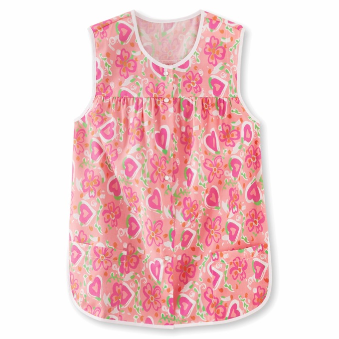 Easy-Care Button-Front Cobbler Apron, Floral Heart, large