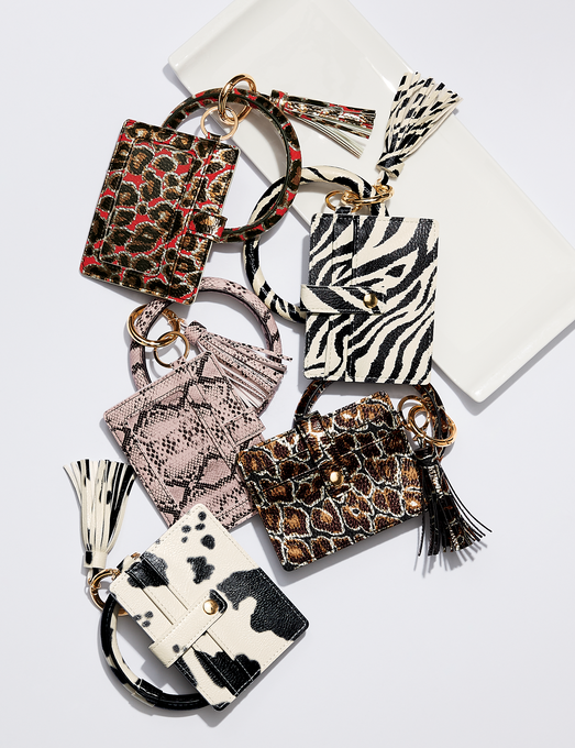 Animal-Print Keychain Wallet Bangle, , large