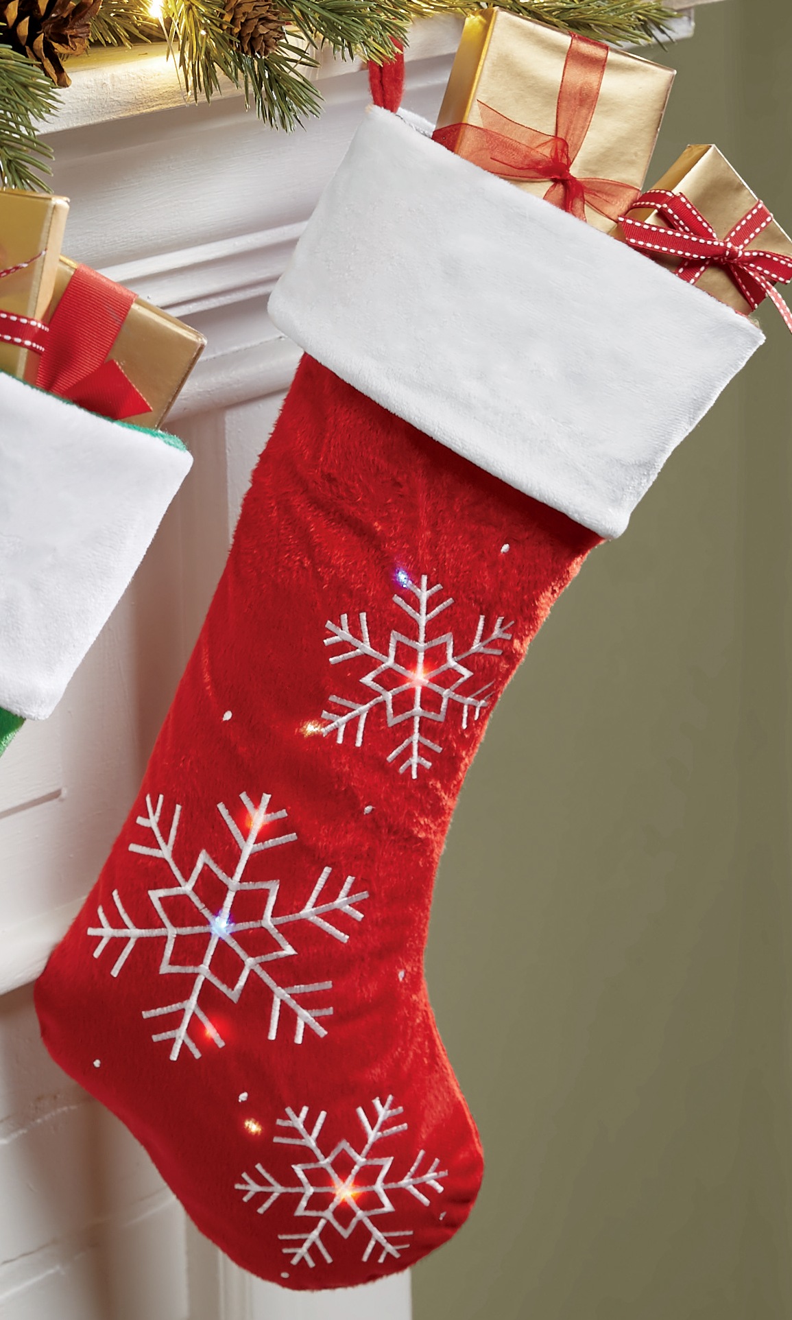 Snowflake Stocking, Red, large