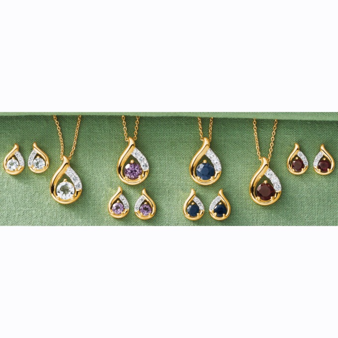Gemstone Teardrop Pendant & Earring Set, , large