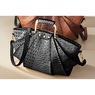 Croco-Fan Embossed Faux Leather Handbag &ndash; Fanned Design with Zip Closure, Inside Pockets & Removable Strap, Black, large