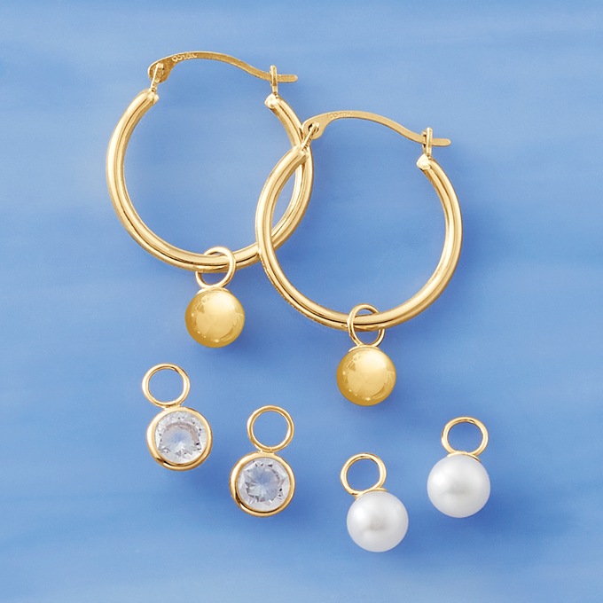 10K Gold Hoops with Interchangeable Charms, , large
