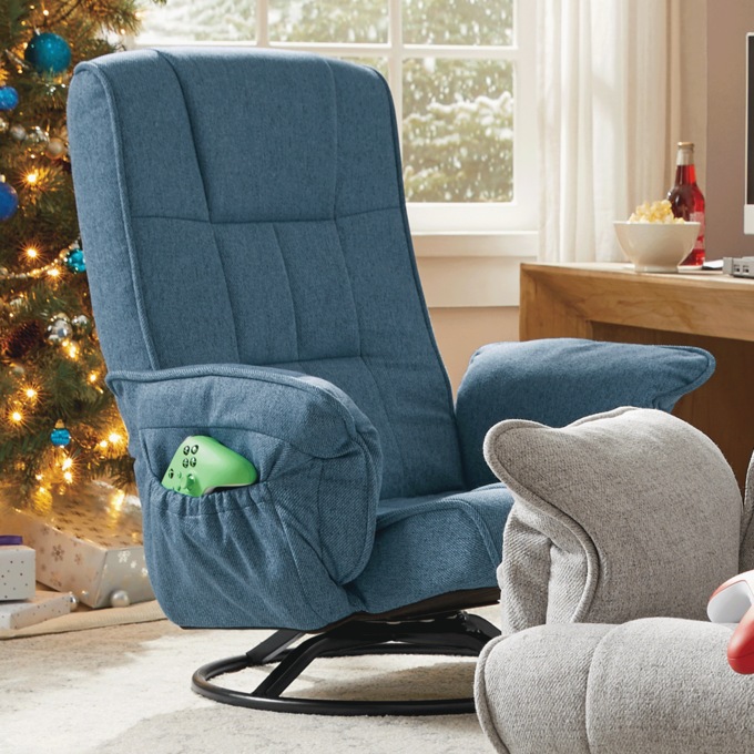 Swivel Lounger Game Chair, Blue, large