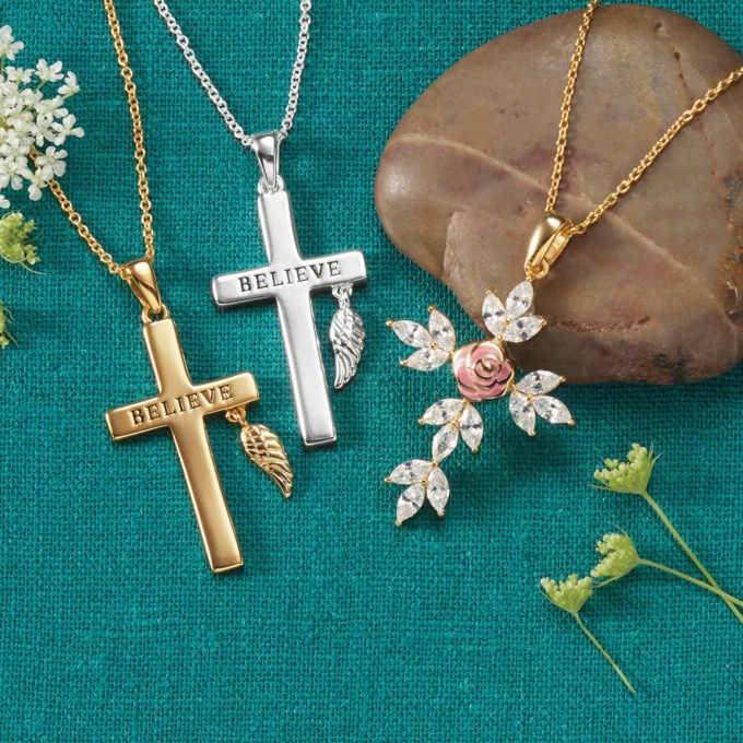 Believe Cross with Wing Pendant , , large