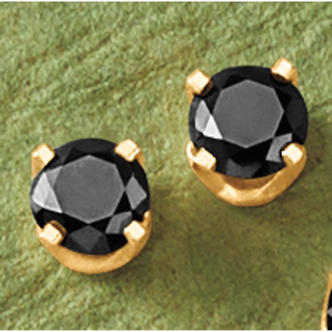 14K Gold Black Diamond Stud Earrings, , large