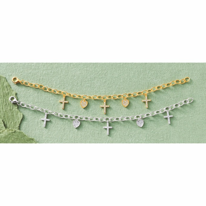 Heart/Cross Cubic Zirconia Bracelet, , large