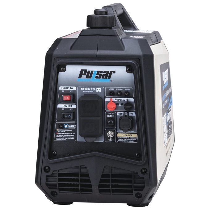 Pulsar 1600W/1200W Portable Gas Inverter Generator, Recoil Start with CO Alert, Black, large