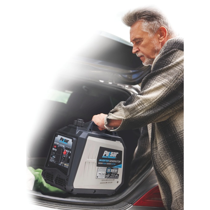 Pulsar 1600W/1200W Portable Gas Inverter Generator, Recoil Start with CO Alert, Black, large